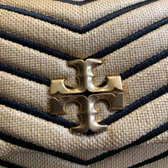 SOLD⛔️Authentic TORY BURCH Leather/quilted straw magnetic flap shoulder/Crosby - Picture 4 of 15